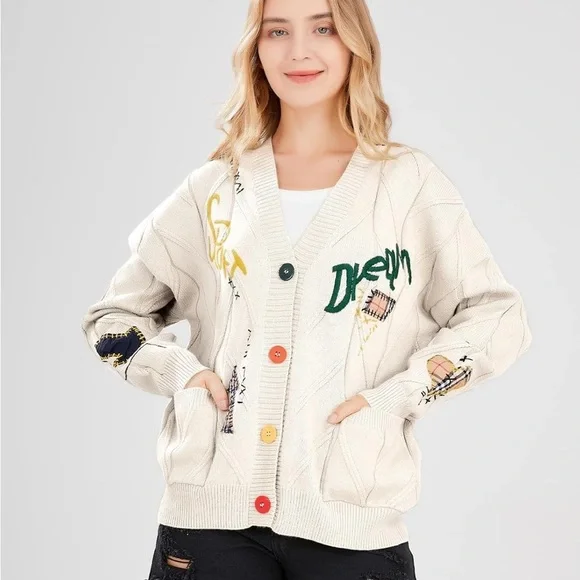 Colorful Button Cream Cardigan - Picture 3 of 5